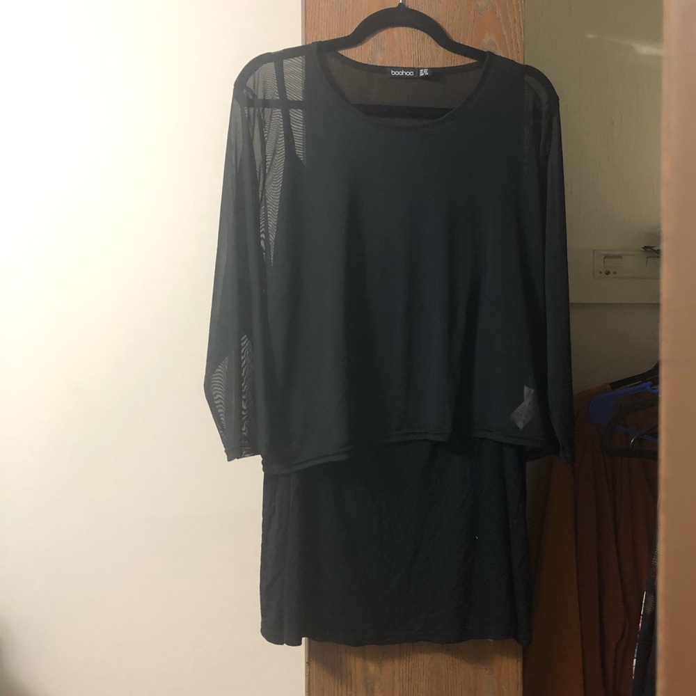 Black tank with sheer overlay